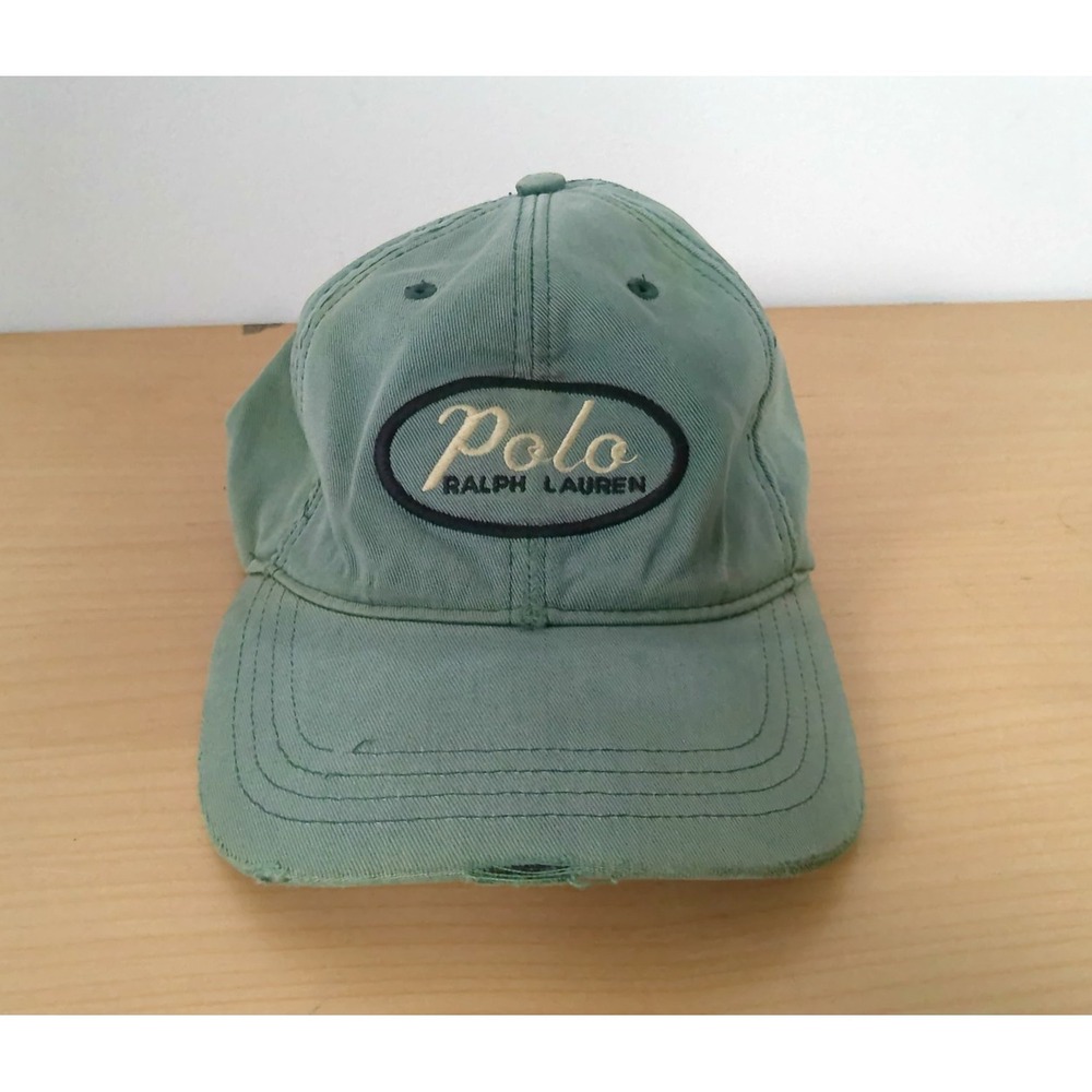 Polo Sport Ralph Lauren Vintage 90s Green Strapback Hat Oval Logo Distressed
